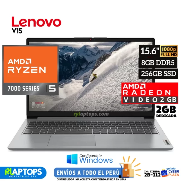 Laptop LENOVO Ryzen 5 7520U 8GB DDR5 MEMORIA RAM 256GB SSD 15.6 FHD T.VIDEO AMD RADEON GRAPHICS