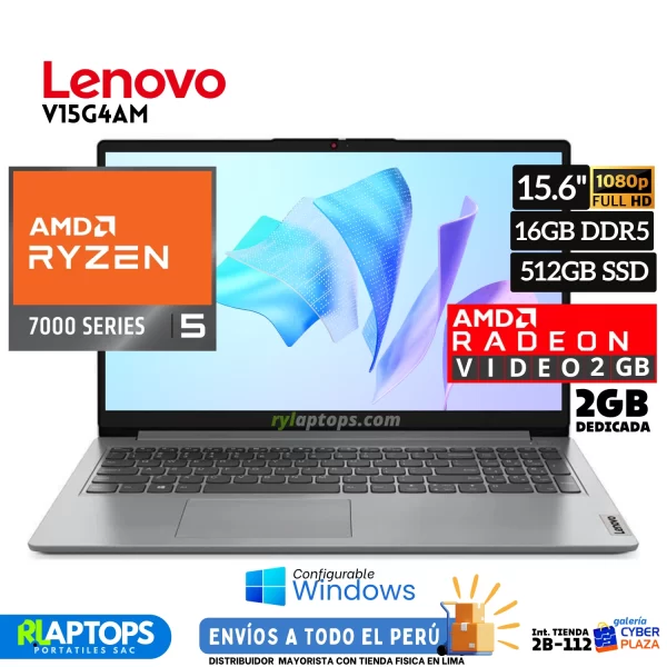 Laptop LENOVO Ryzen 5 7520U 16GB MEMORIA RAM 512GB SSD T.VIDEO AMD RADEON GRAPHICS 15.6"FHD